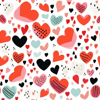 Heartfelt Brushstrokes pattern with colorful hearts and dynamic brushstrokes on a light teal and light red background