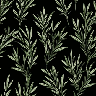Herbal Shadows - a seamless pattern featuring rosemary and juniper herbs on a black background with shadows.
