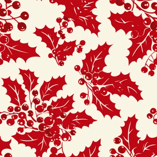 A pattern of holly leaves and berries on a beige background with a mix of classic and modern elements.