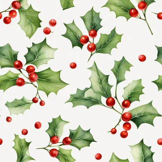 Holly Jolly Watercolor Pattern with holly leaves and berries in a seamless design