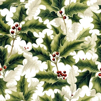 Holly Leaves and Berries botanical illustration on a white background.