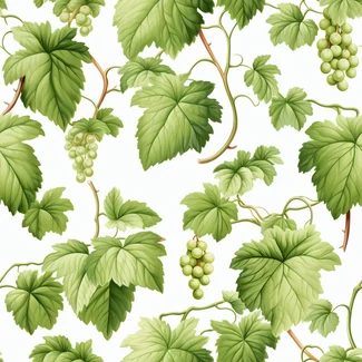 Grape vine and leaves seamless background in shades of white and green.