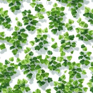 A seamless wallpaper pattern featuring realistic 3D ivy leaves on a white background.