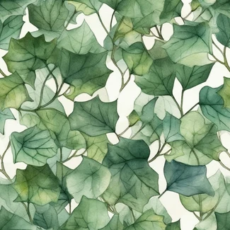 A repeating pattern of watercolor ivy leaves on a white background.