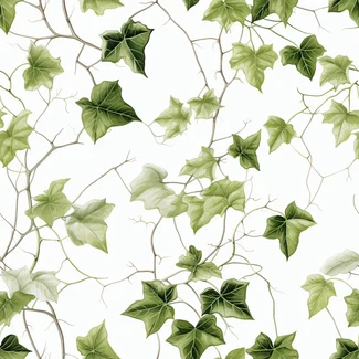 Botanical Illustration Wallpaper featuring Ivy Foliage on a white background.