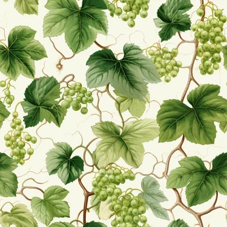 A beautiful wallpaper pattern featuring green grapes and leaves on a white background