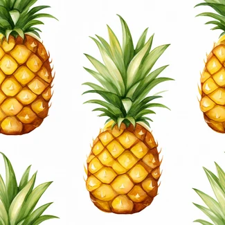 A seamless pattern of colorful watercolor pineapples on a white background.