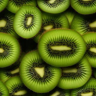 A pattern of kiwi fruit cut outs in various shades of green and brown.