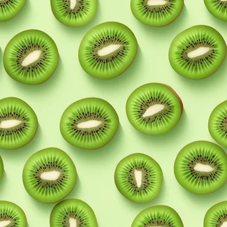 A vibrant pattern featuring sliced and whole kiwis on a green background