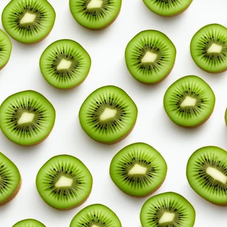 A white background with kiwi fruit slices arranged in a pattern