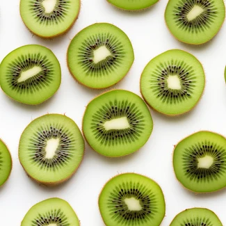 A repeating pattern of kiwi fruit slices on a white background.