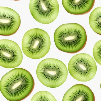 A seamless pattern featuring slices of fresh kiwi fruit on a white background.