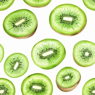A seamless pattern of kiwi fruits in watercolor style on a white background.
