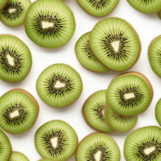 A pattern of kiwi slices on a white background with a 3D effect and soft shadows.