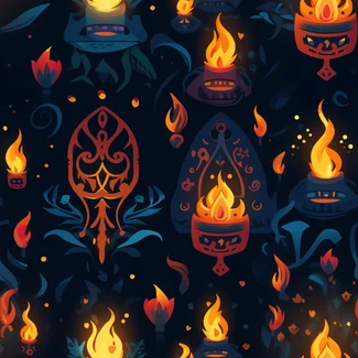 A seamless pattern featuring bright, colorful images of lanterns set against a dark background.