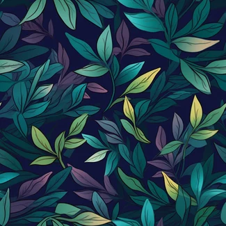 Botanical Bliss Seamless Pattern featuring green and blue tropical leaves on a dark blue background.