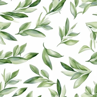 Organic laurel leaves watercolor seamless pattern on white background