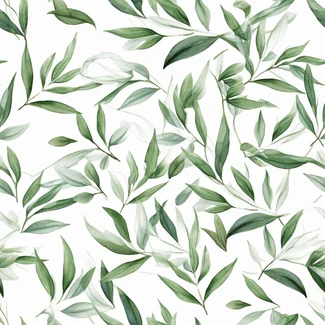 Botanical watercolor seamless pattern of Laurel Leaves on a white background