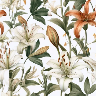 A botanical illustration of lilies in exquisite realism.