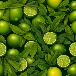 A seamless pattern featuring limes and leaves in a vibrant and refreshing design that will transport you to a tropical paradise.