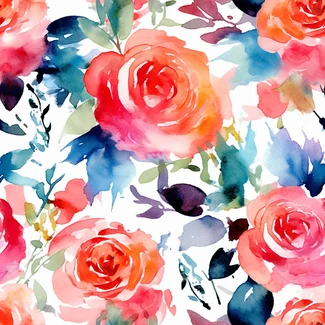 Blooming watercolor roses on a white background