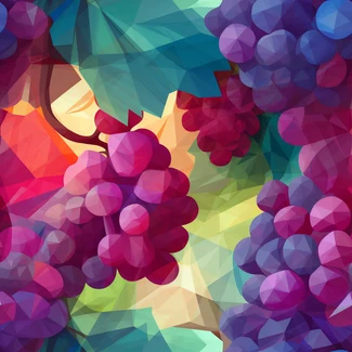 A colorful low poly grape abstraction featuring purple grapes in a post-impressionist style