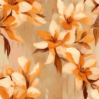 A luxurious orange flower pattern on a beige background, with varied brushwork and bold colors.