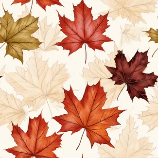 Maple leaves in crimson and beige seamless pattern