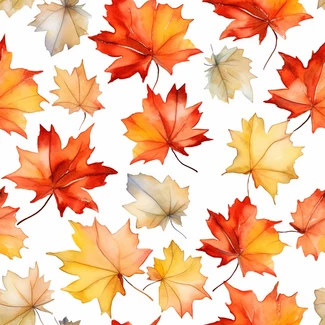 Autumnal maple leaves watercolor seamless pattern on white background.
