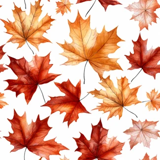 A repeating pattern of watercolor maple leaves in various colors on a white background.