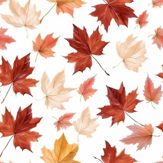 A watercolor pattern of Maple Leaves in light red, dark white, light beige, and light amber on a white background.