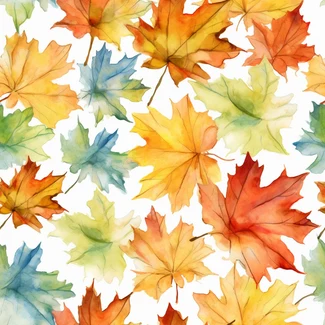 Watercolor pattern of autumn Maple Leaves on a white background