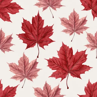 A seamless pattern of crimson and beige maple leaves in a watercolor style.
