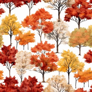 Watercolor seamless pattern of autumn Maple trees on a white background