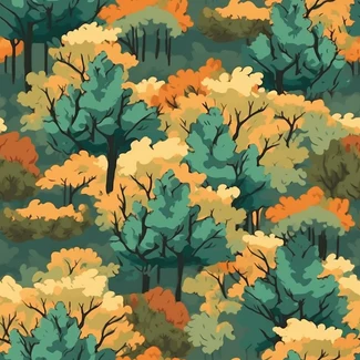 A seamless pattern of autumn and winter maple trees in a lush forest