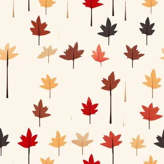 A seamless pattern of elongated maple tree leaves in shades of red, brown, and yellow on a light beige and light amber background.