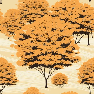 Maple Tree Seamless Pattern featuring a series of trees and mountains in the style of light black and light amber, creating a monochromatic landscape that is both calming and vibrant.