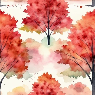 Watercolor seamless pattern featuring vibrant red maple trees in autumn.