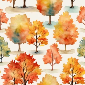 Autumn Maple Trees Watercolor Seamless Wallpaper