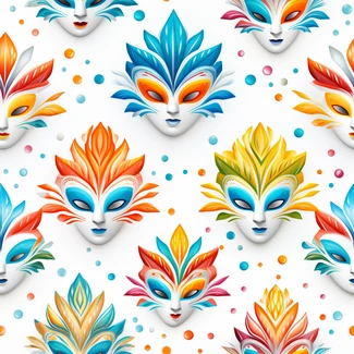 Colorful carnival masks with leaf patterns and vibrant colors on a white background