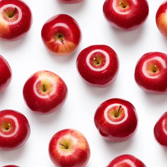 A pattern of juicy red apples arranged on a white background in a mesmerizing and mind-bending pattern.