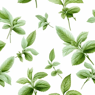 A seamless pattern of mint leaves on a white background