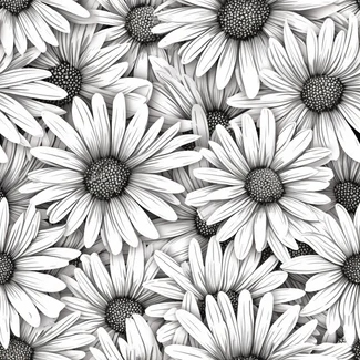 Monochrome Daisy Dream pattern featuring black and white daisies arranged in an organic and elegant pattern.