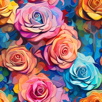 Colorful and vibrant mosaic-inspired rose pattern