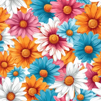 Colorful seamless floral pattern with daisy flowers on a white background