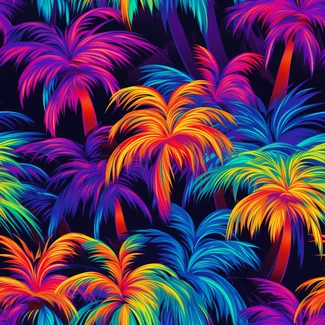 A neon palm tree pattern with vibrant colors and intricate details.