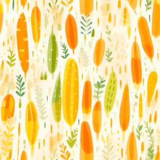 A playful pattern of light yellow and amber carrot leaves on a white background