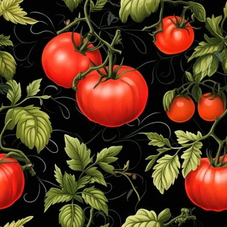 A luxurious and realistic tomato pattern on a black background