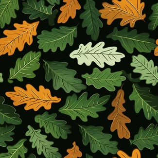 Colorful oak leaves on a black background seamless pattern