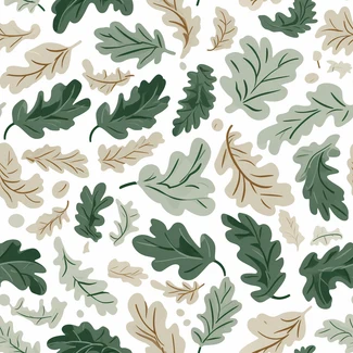 A seamless pattern of oak leaves on a white background.